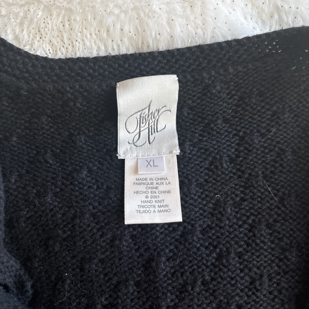 Eileen Fisher Black Cardigan with Pink Floral Design - Picture 5 of 7